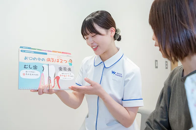 虫歯予防・歯周病予防の説明中